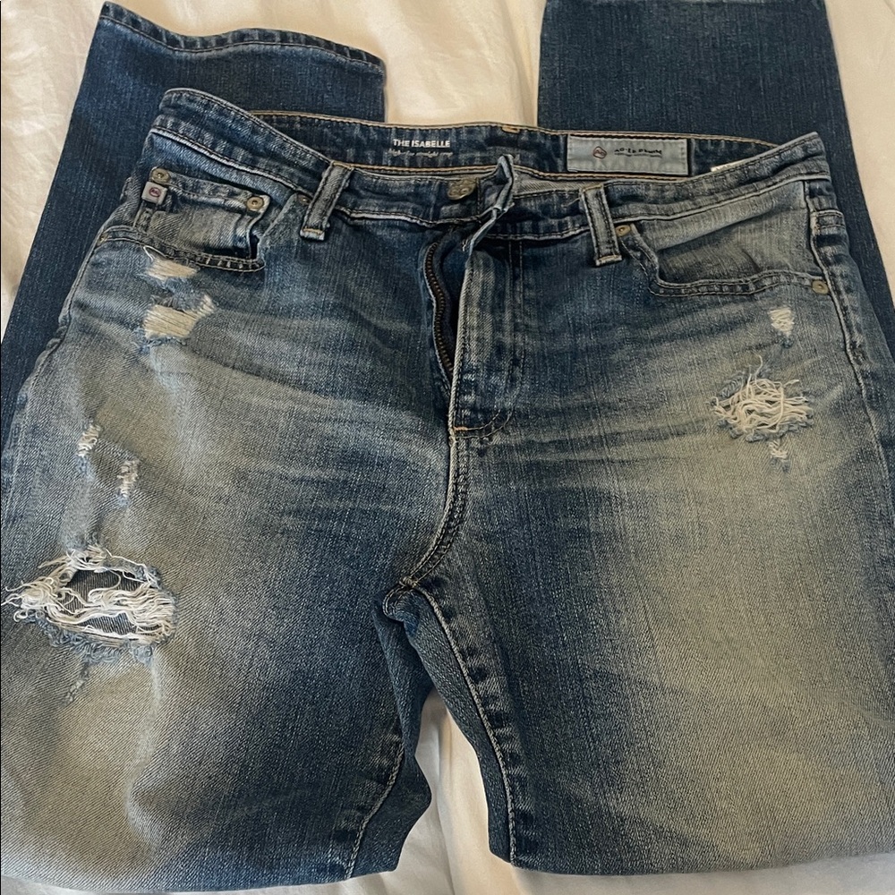AG Adriano Goldschmied Distressed Slim Jeans in Blue